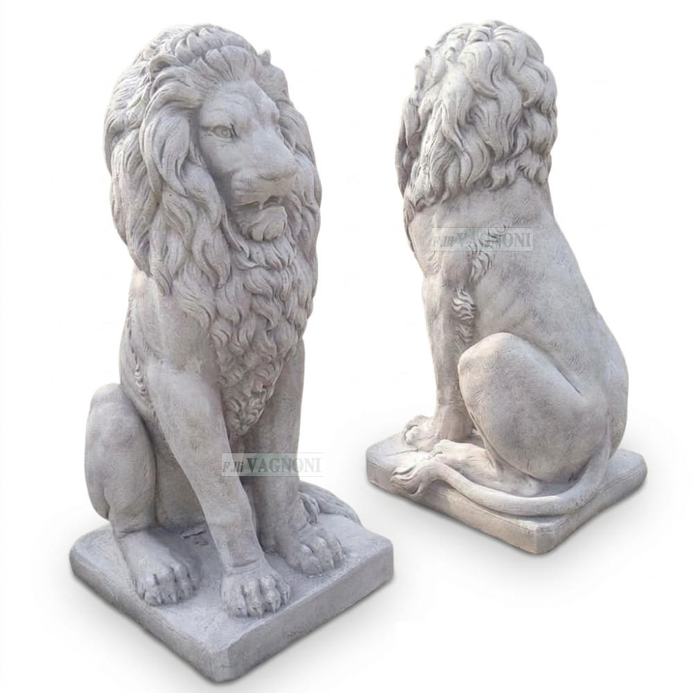 COPPIA LEONI DRITTO IN CEMENTO E MARMO CM. 120